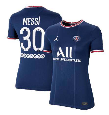 Women's Blue Paris Saint-Germain #30 Lionel Messi 2021/22 Home Breathe Stadium Soccer Jersey